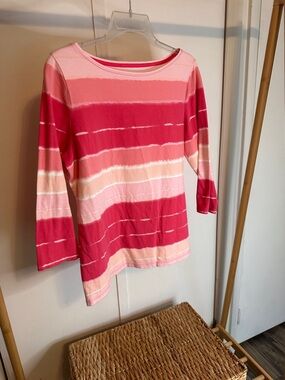 Talbots Pink and Coral Striped Long Sleeve Tee